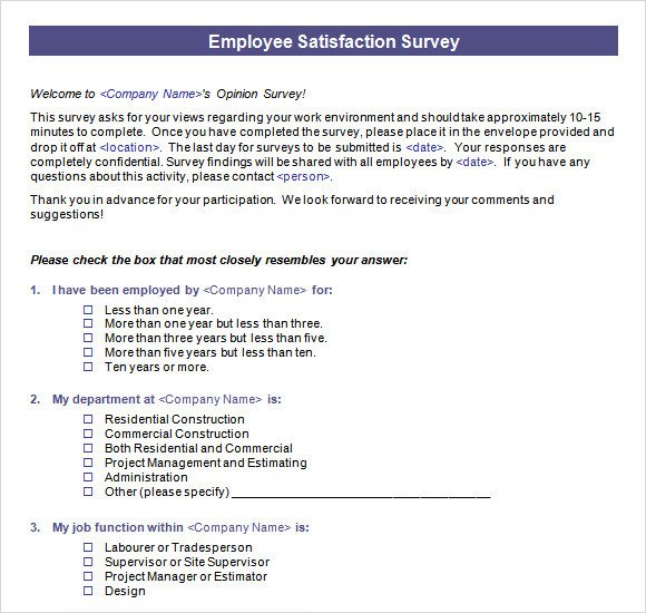 Employee Satisfaction Survey 16 Download Free Documents