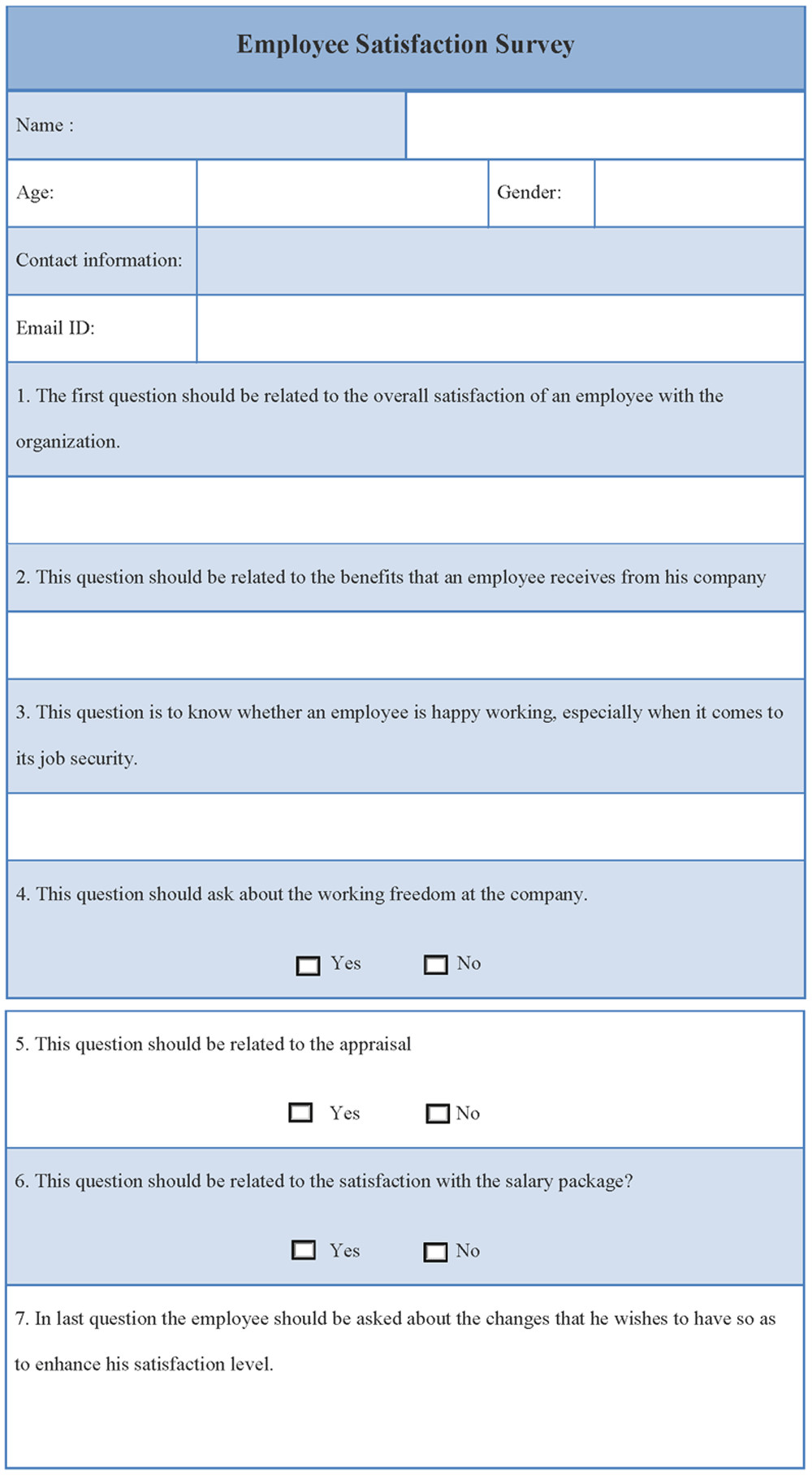 survey template for Employee satisfaction Sample of