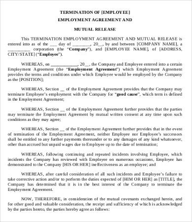 9 Simple Employment Separation Agreement Templates Word