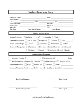 Employee Separation Report Template