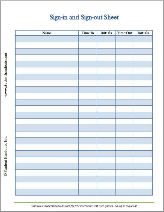 Free Printable Employee Sign in and Sign out Sheet