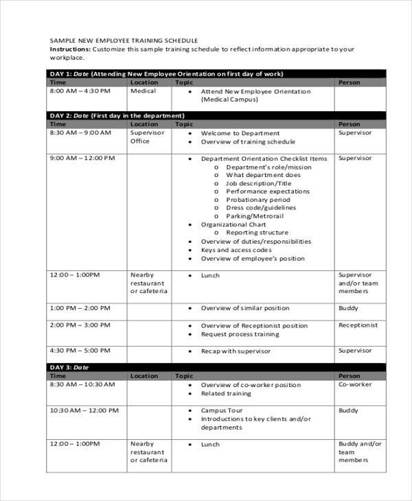 14 Employee Training Schedule Template Free Sample
