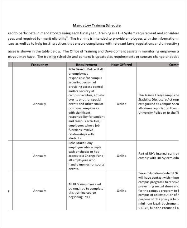 15 Employee Training Schedule Template Word PDF