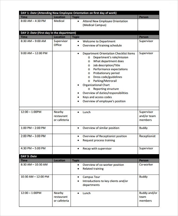 Sample Training Schedule Template 17 Free Documents