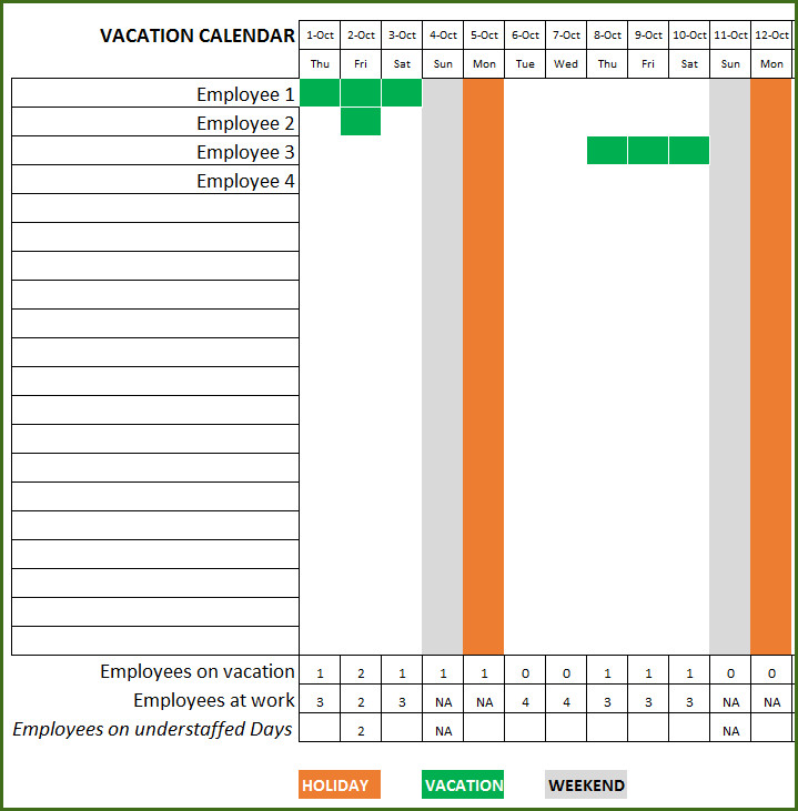 Employee Vacation Planner Free HR Excel Template for