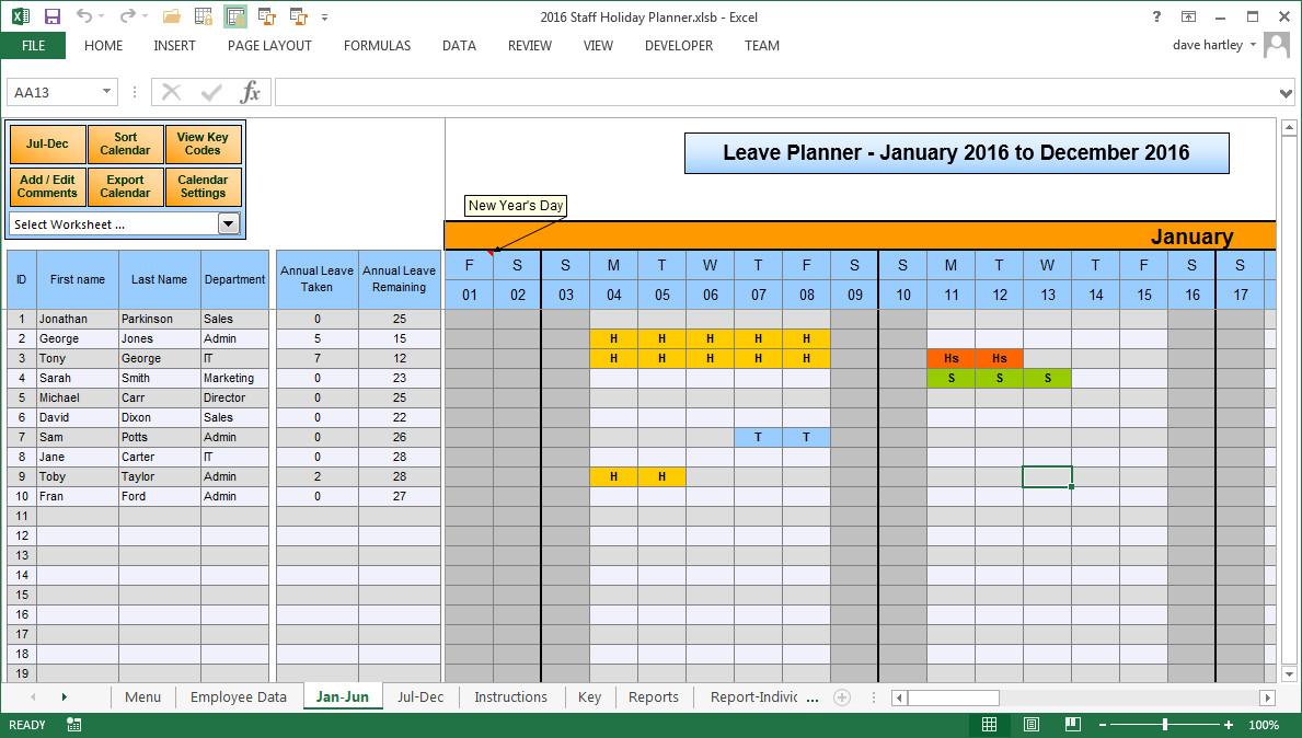 Employee Vacation Planner Template Excel