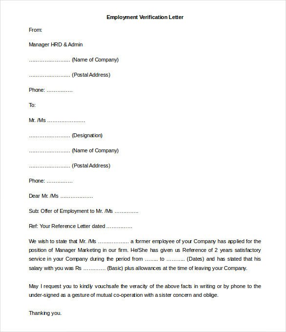 11 Free Employment Letter Template DOC PDF