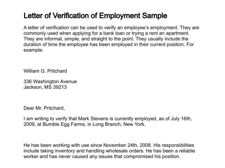 9 Verification of Employment Letter Examples PDF