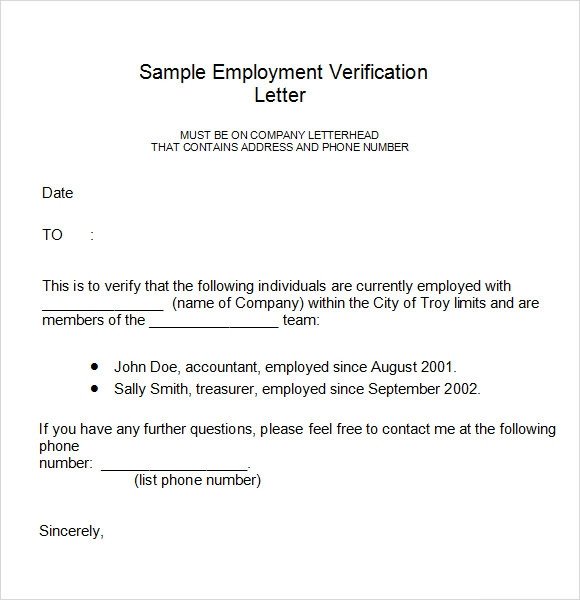 Employment Verification Letter 14 Download Free
