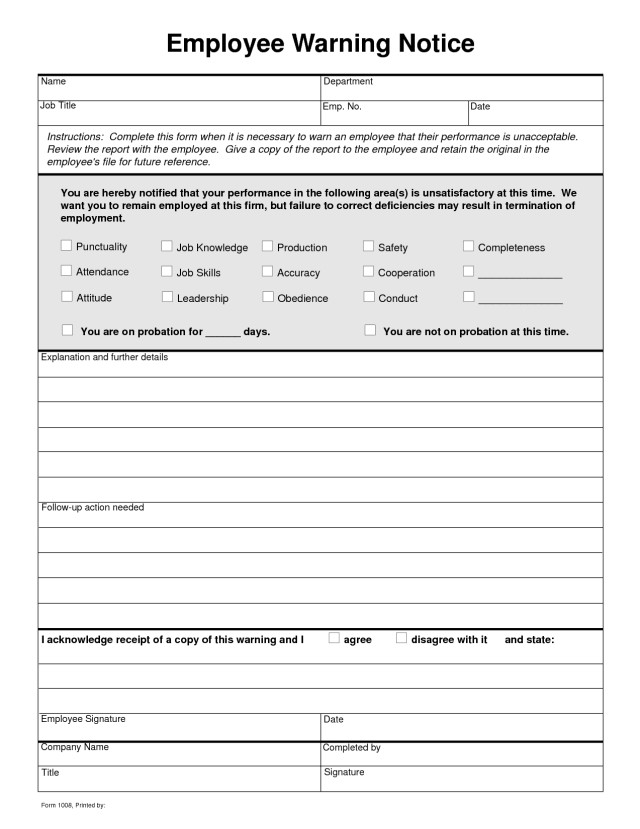 Employee Write Up Form PDF Free Download