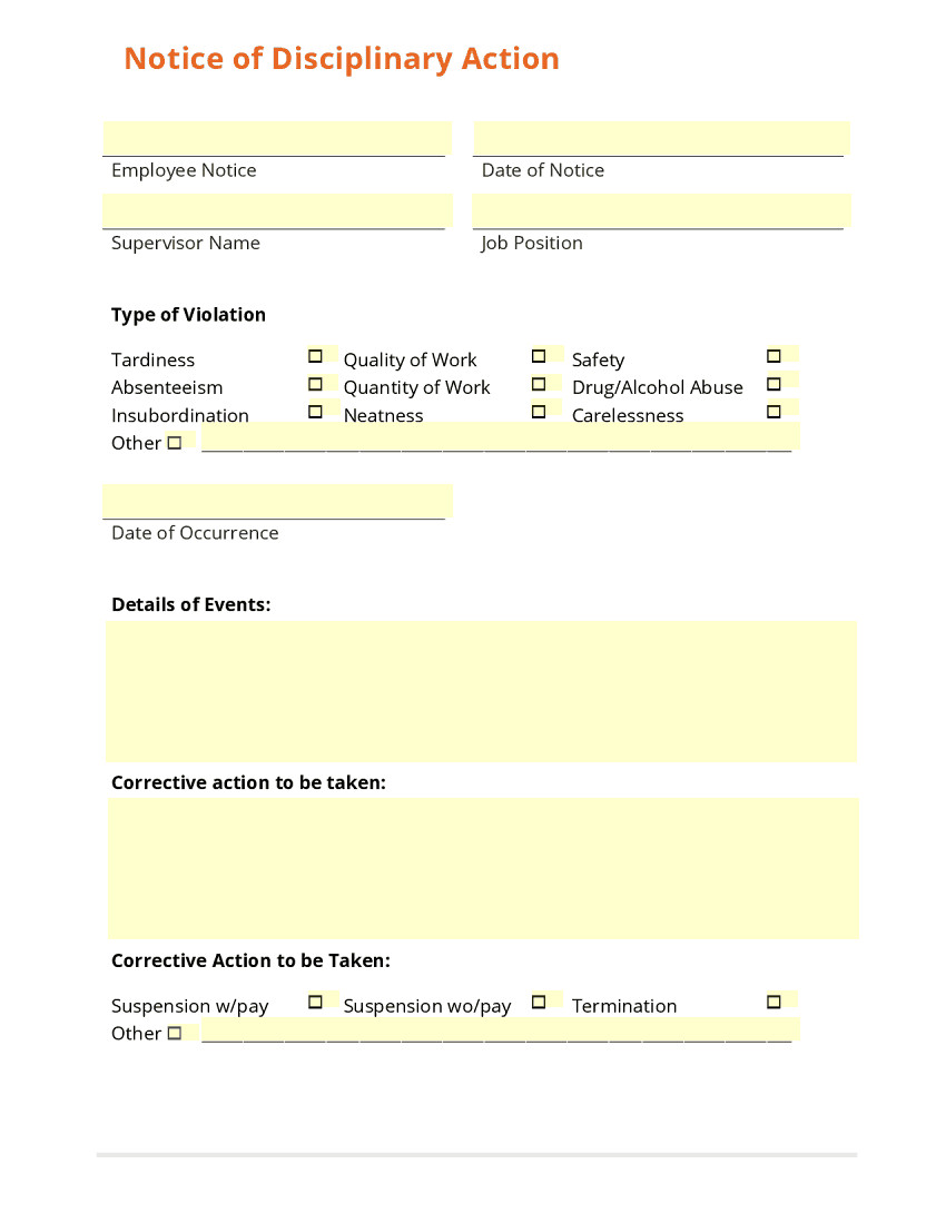 Employee Write Up Form Templates Word Excel Samples
