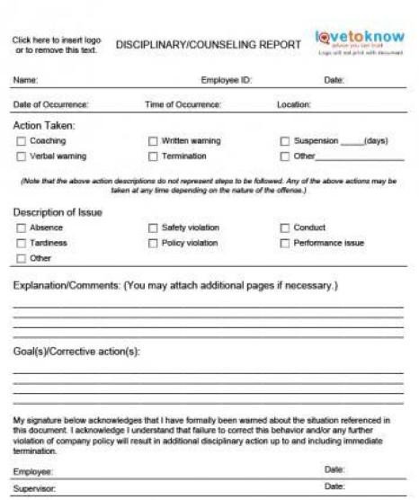 Employee Write Up Form Templates Word Excel Samples