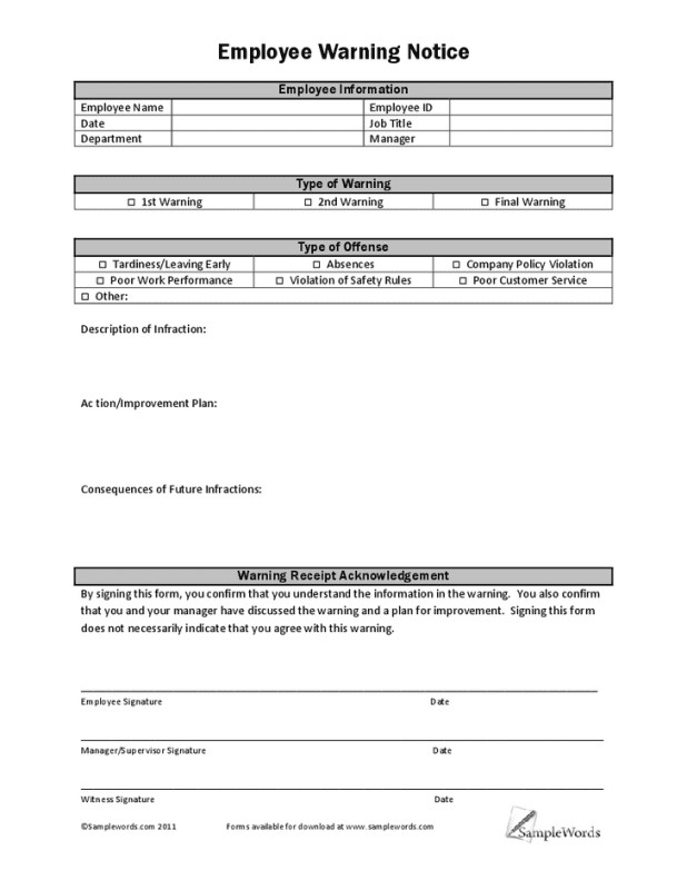 Free Employee Write up Form Printable Excel Template