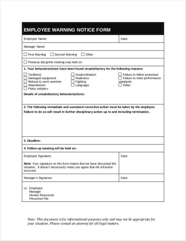 13 Employee Warning Notice Samples & Templates Docs
