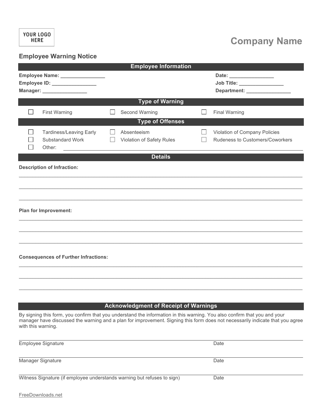 Download Employee Write up Form PDF RTF