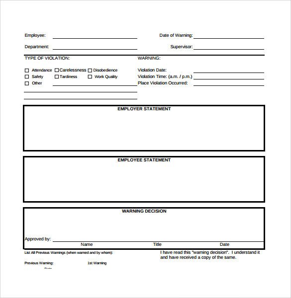 Sample Employee Write Up Form 7 Documents In PDF