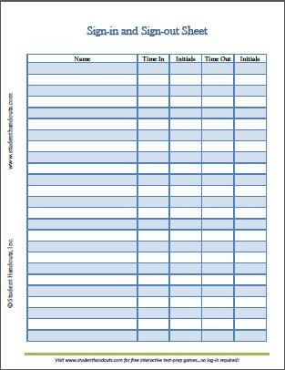Blank Sign Out Sheet