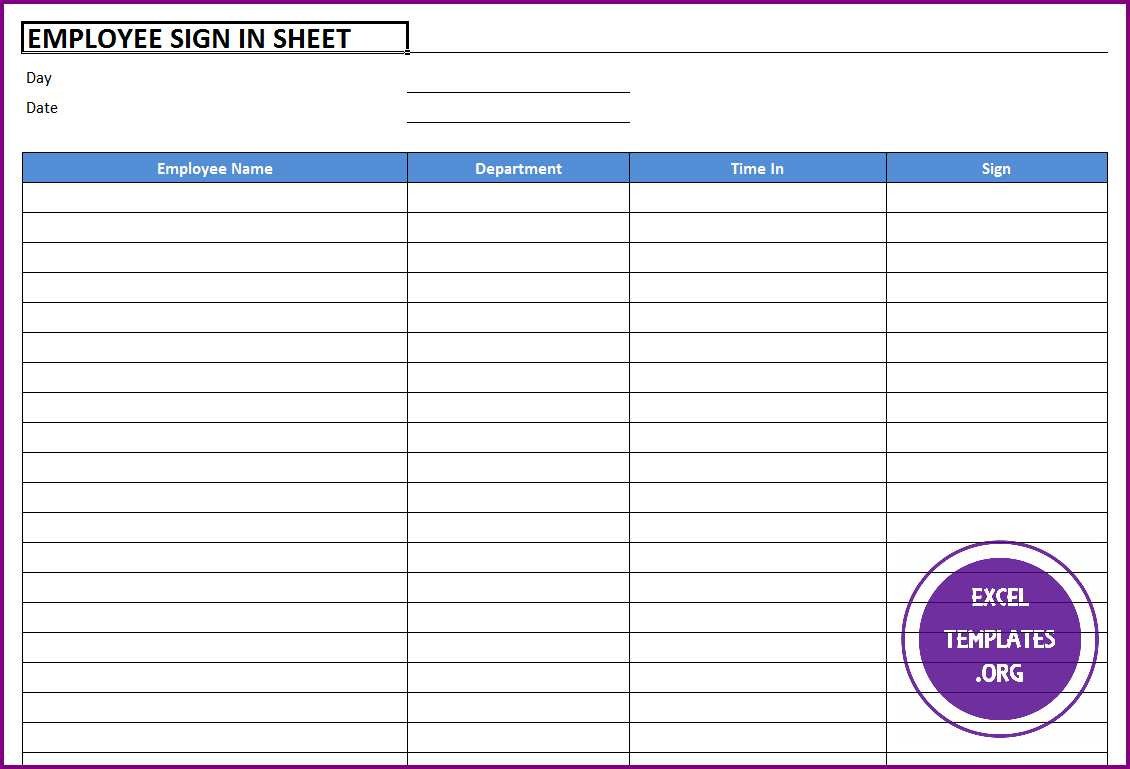 Employee Sign In Sheet Template Excel Templates