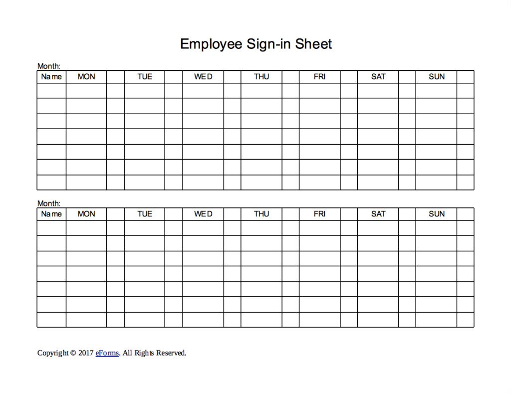 Two Week Employee Sign in Sheet Template