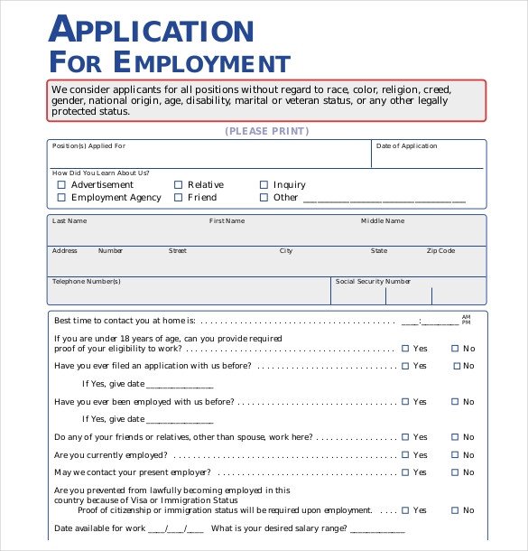 15 Employment Application Templates – Free Sample