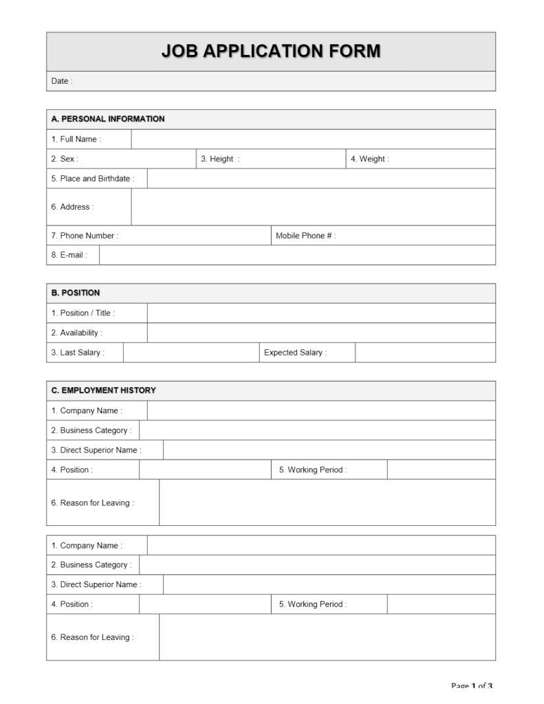 Employee Job Application Form