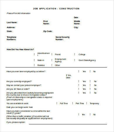 Employment Application Template Word 7 Free Word