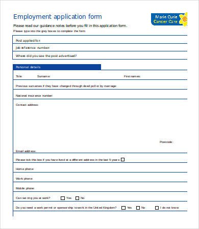 Employment Application Template Word 7 Free Word