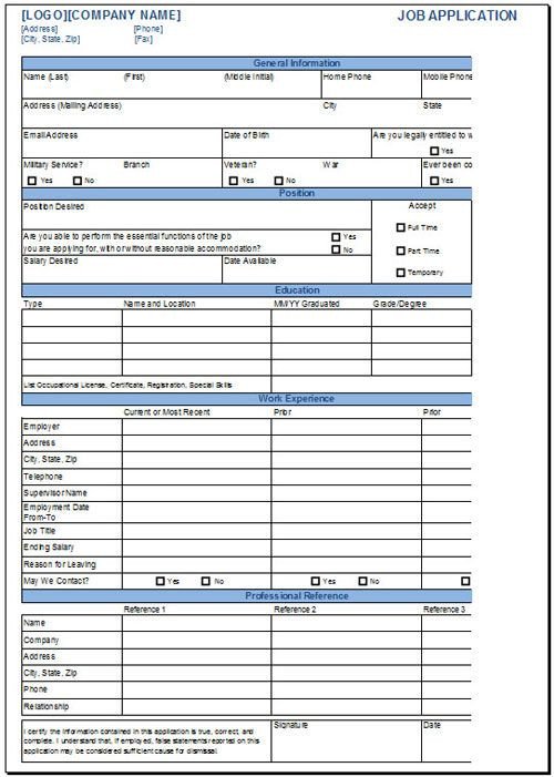 Free Job Application Template for Excel