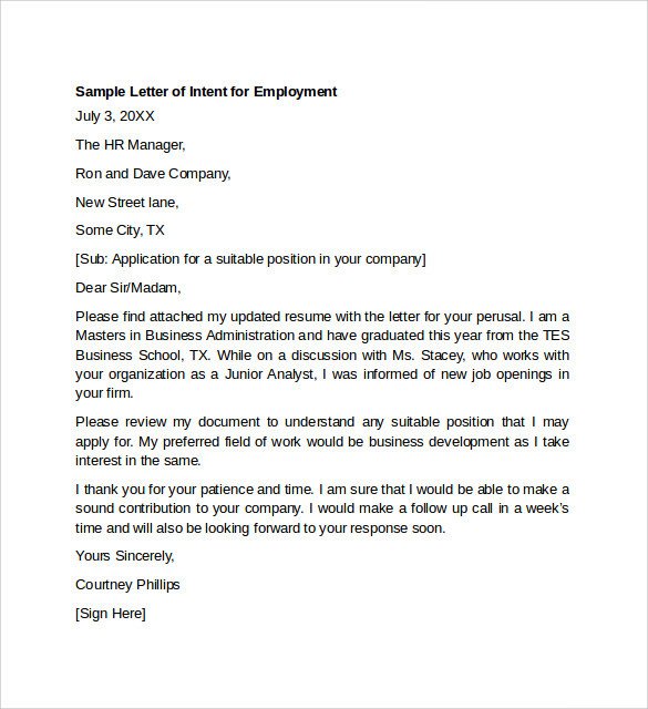 Sample Letter of Intent for Employment Templates 7