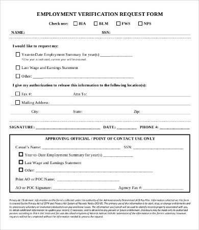 Employment Verification Form Template 5 Free PDF