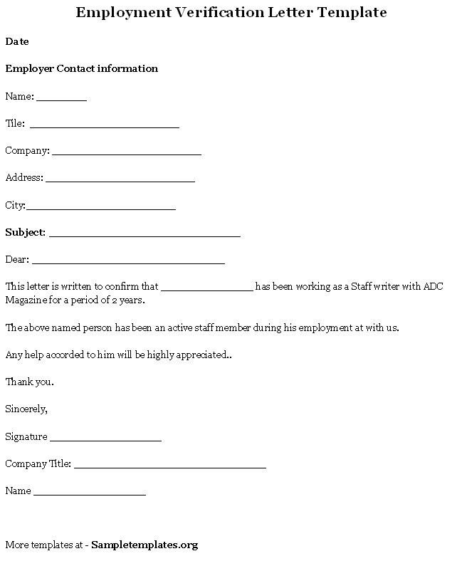 Free Printable Letter Employment Verification Form