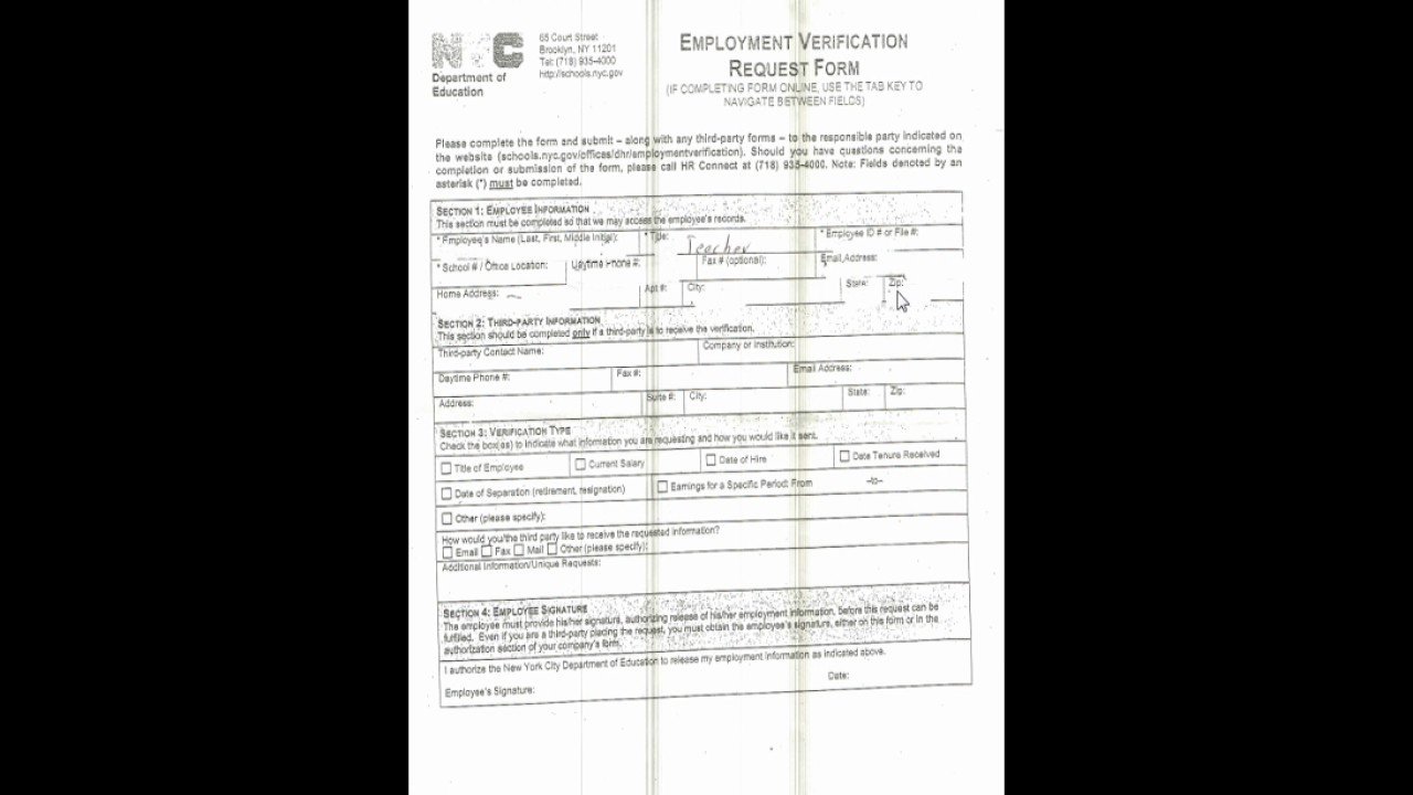 DOE Employment verification request form