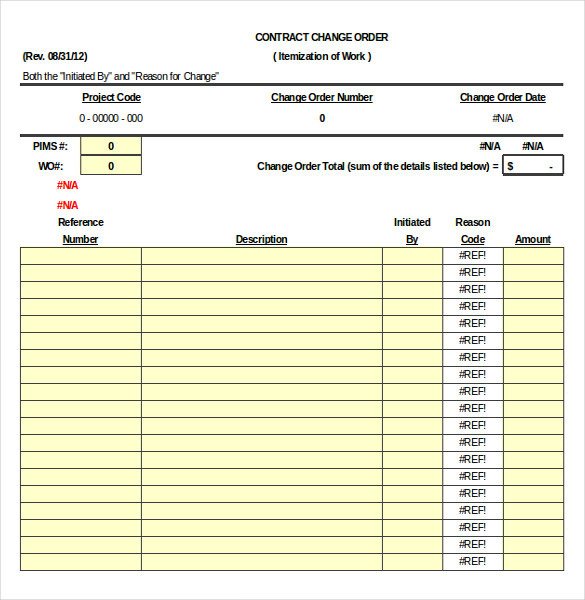 Construction Order Template – 10 Free Excel PDF