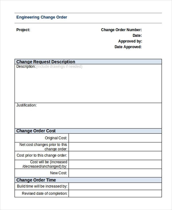 Sample Change Order Form 9 Free Documents in Doc PDF