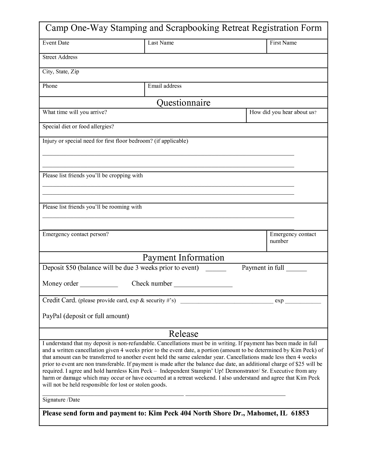Entry Form Template Word