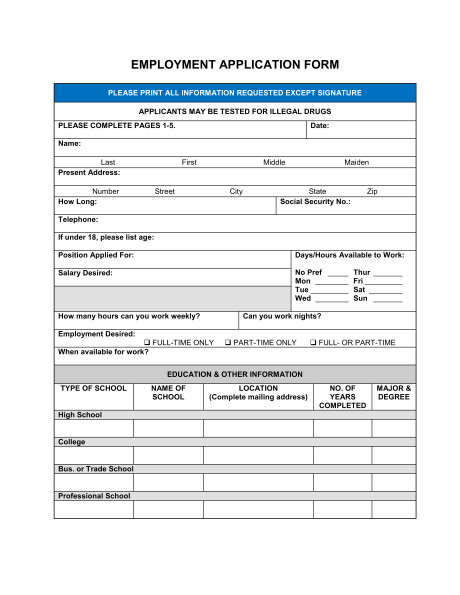 Free Printable Job Application Form Template Form GENERIC
