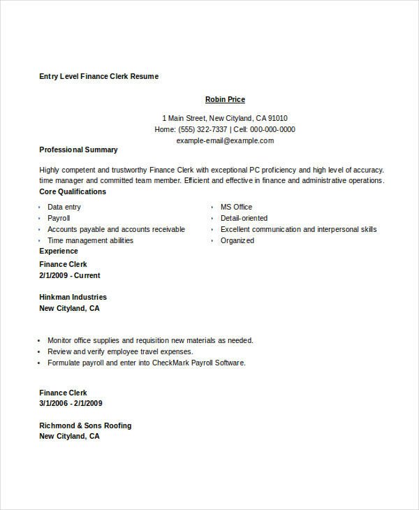 Basic Finance Resume 44 Free Word PDF Documents