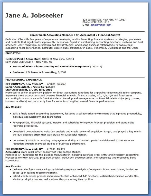 CPA Resume Sample Entry Level