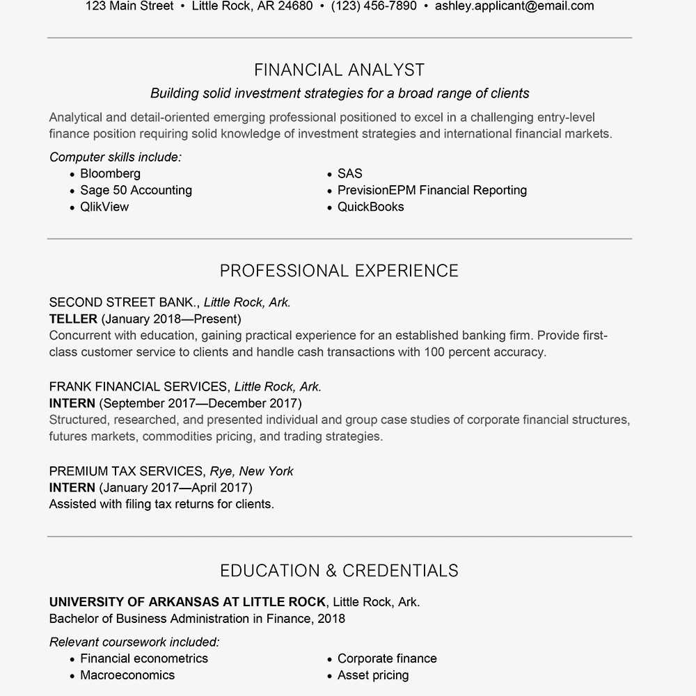 Entry Level Finance Cover Letter and Resume Samples