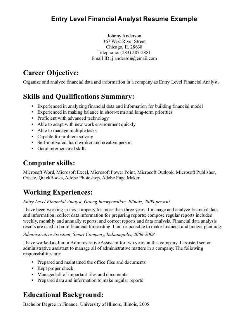 Entry Level Financial Analyst Resume Example