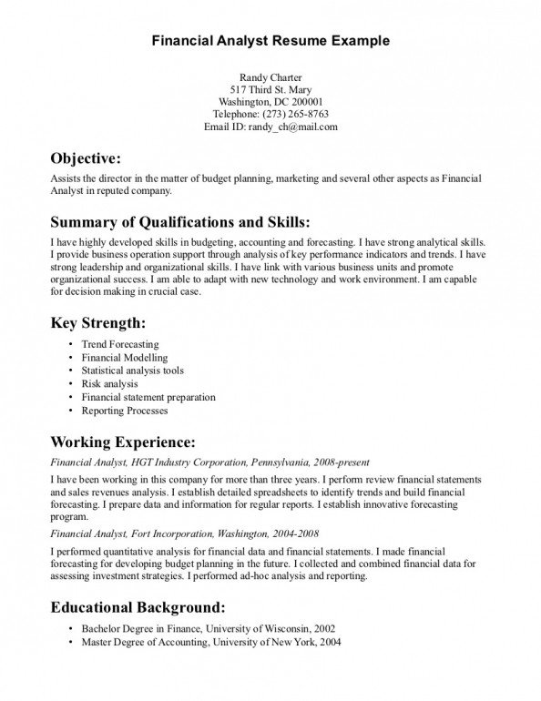 Resume For Entry Level Financial Analyst