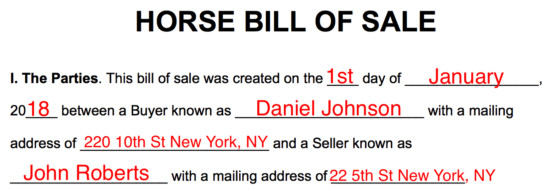 Free Horse Bill of Sale Form Word PDF