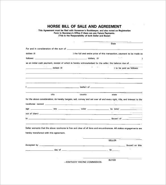 Horse Bill of Sale – 8 Free Sample Example Format