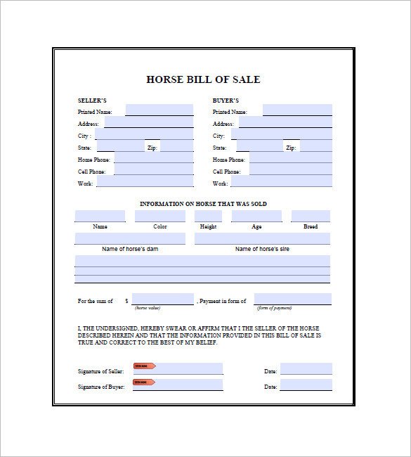 Horse Bill of Sale 9 Free Word Excel PDF Format