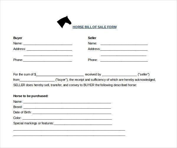 Sample Horse Bill of Sale Forms 7 Free Documents in PDF