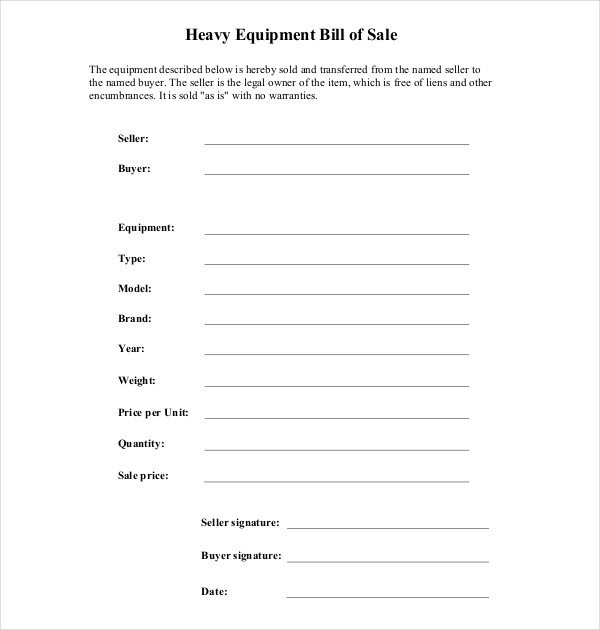 7 Sample Equipment Bill of Sale Forms
