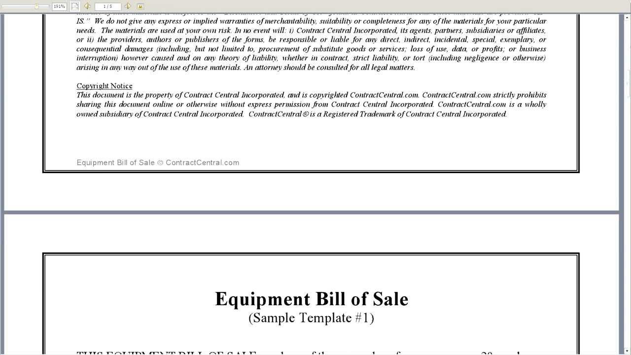 Equipment Bill of Sale
