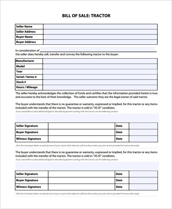 Sample Equipment Bill of Sale Template 8 Free Documents