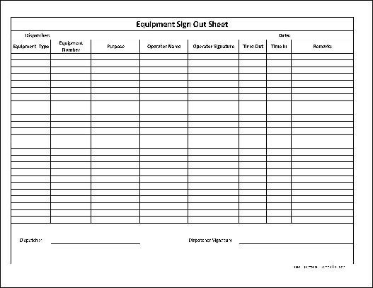Free Basic Equipment Sign Out Sheet from Formville