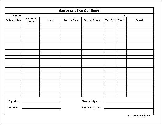 Free Basic Equipment Sign Out Sheet Supervisor Signature